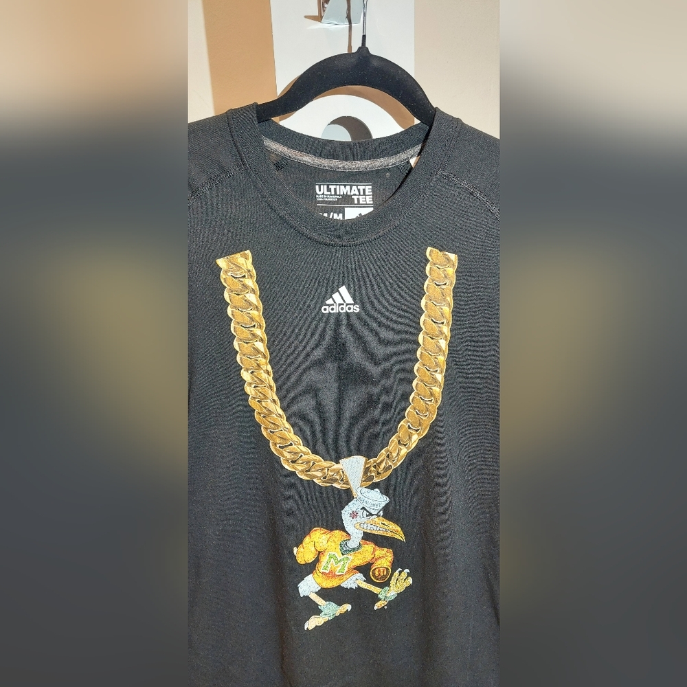 Adidas Black Tee with Gold Chain and Bird Design - Picture 2 of 4